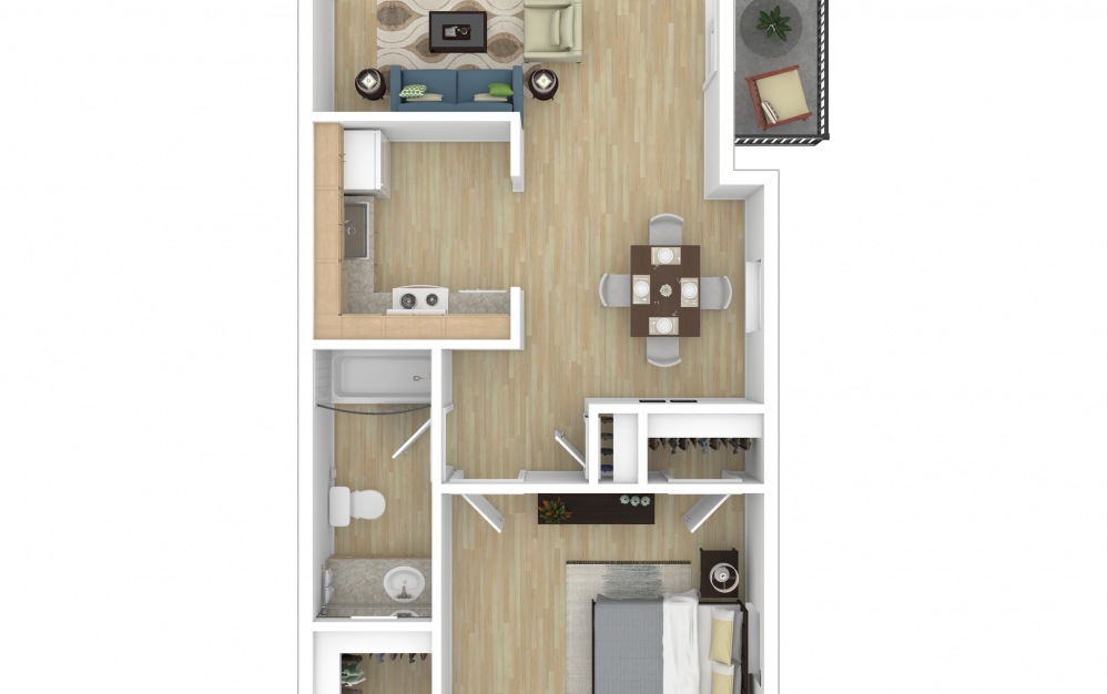 1 Bedroom - 1 bedroom floorplan layout with 1 bath and 630 square feet.