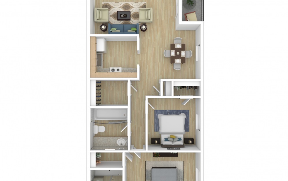 2 Bedroom - 2 bedroom floorplan layout with 2 baths and 840 square feet.